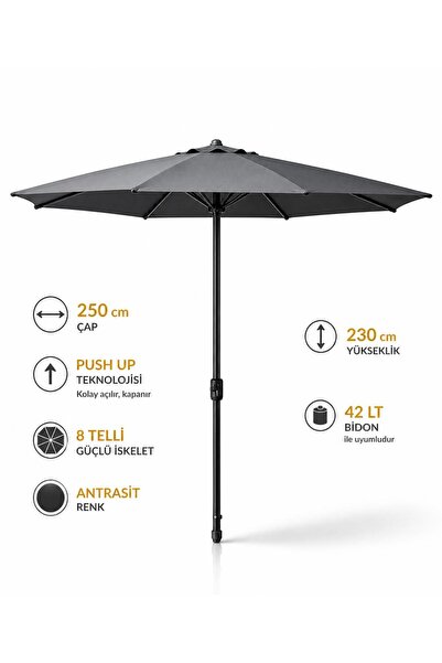 Düvenci Yuvarlak Güneş Şemsiyesi Alubrella Antrasit Renk 250 CM Çap Bidonsuz