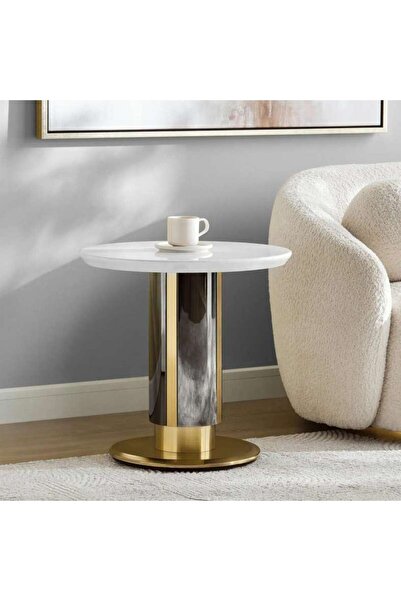 PAN HOME Nodrea End Table Marble - White & Gold