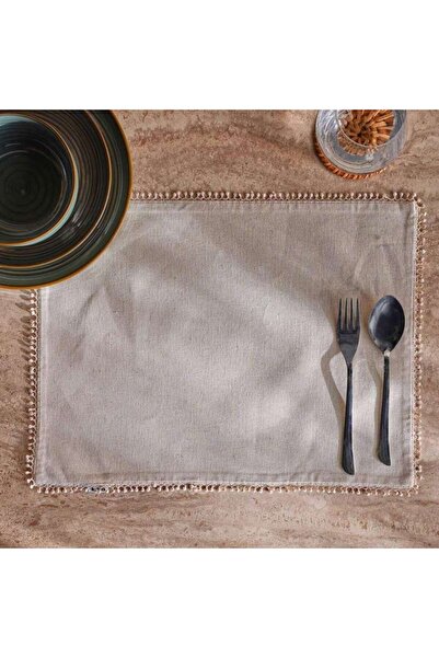 PAN HOME Zivana 4 Piece Placemat Set With Payal Lace 33x45cm - Natural