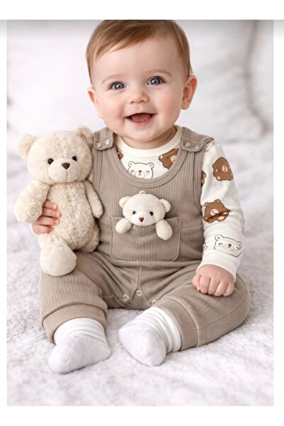 Amur Baby Teddy Bear Romper Teddy Bear Patterned Bodysuit Bear Salopet Set Co...