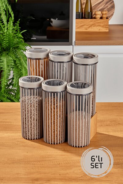 Stile Cucina 6-Piece Linea Round Storage Container 1.70 Liter Beige