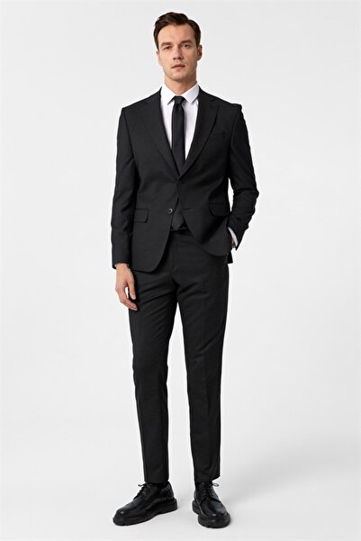 SÜVARİ Siyah Slim Mono Yaka 6 Drop Takım Elbise