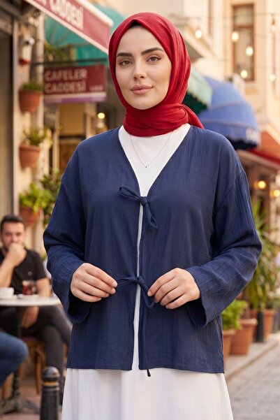 Naknaku Front Tie Tunic-Navy Blue