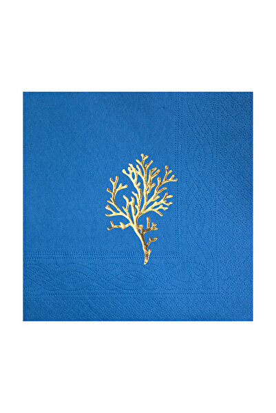 Story 33X33 cm Gold Foil Seaweed Marine Patterned Blue Colored Paper Napkins ...