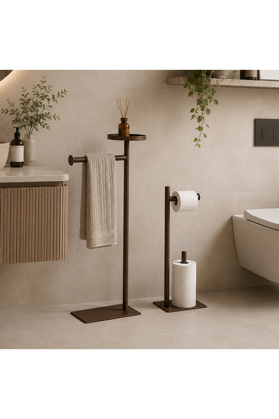 Artepera Moss 2'li Set Metal Ayaklı Tuvalet Kağıtlığı (2 Yedekli) ve Havluluk
