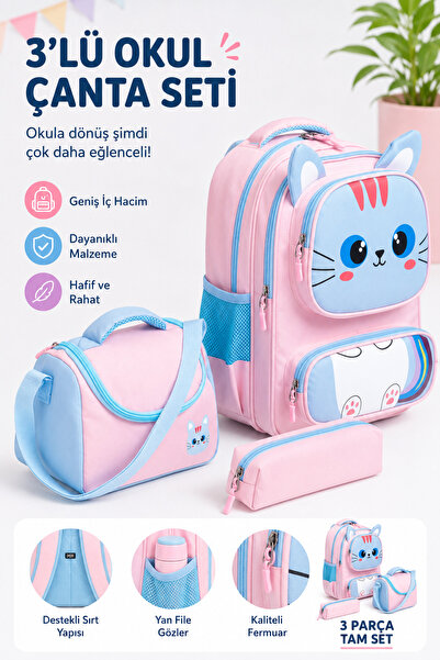 MİECZ BAGS Sevimli Karekter Tasarımlı Çok Cepli Anaokulu & İlkokul Kız Erkek ...