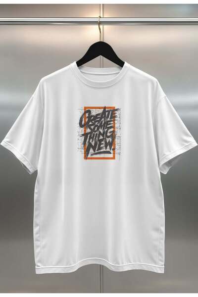 buzagi tasarım ürünleri Organic Cotton Digital Printed Oversize White T-Shirt