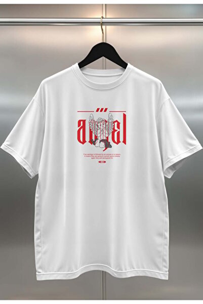 buzagi Organic Cotton Digital Printed Oversize White T-Shirt