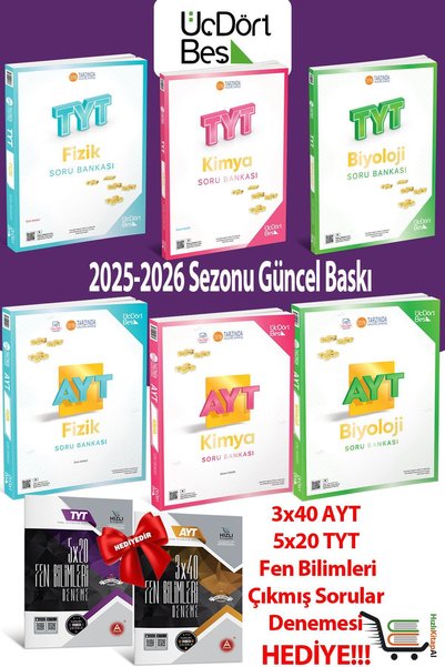 Üç Dört Beş Yayıncılık 345-TYT AYT Fizik Kimya Biyoloji Soru Bankası Seti Hed...