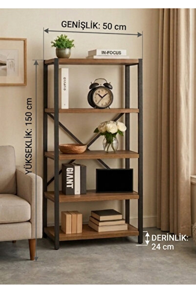 GUİMO 5 Raflı Çok Amaçlı Metal ve Ahşap Dolap – Kitaplık, Mutfak, Kırtasiye v...