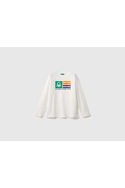 United Colors of Benetton تي شيرت قطني بأكمام طويلة ورقبة دائرية للأولاد