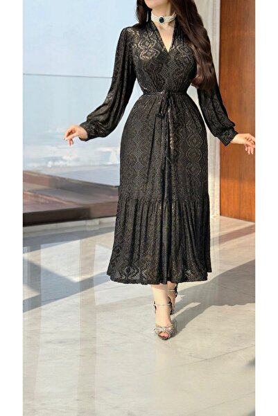 Nichii Women's Long Sleeve Midi Dress with Waist Tie for Special Occasions