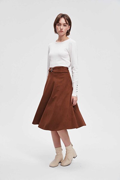 menta Solid Midi Skirt with Waist Belt