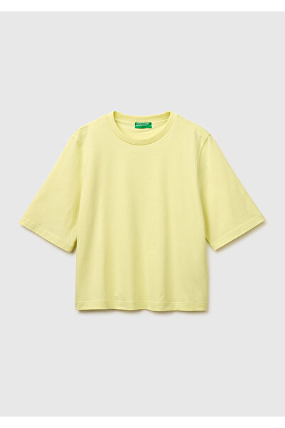 United Colors of Benetton Kadın Sarı %100 Koton Boxy Fit T-Shirt