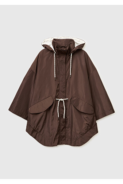 United Colors of Benetton Women's brown concealed button knee length oversize...