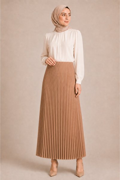 Miyalon Women's Elastic Waist Pleated Leather Look Skirt Hijab Skirt