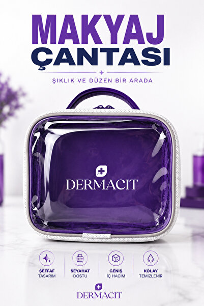 DERMACIT Cilt Bakım ve Makyaj Çantası Büyük Boy (XL) Şeffaf, Su Geçirmez ve D...