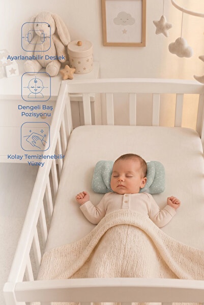 Babyjem Ρυθμιζόμενο μαξιλάρι επίπεδης κεφαλής πράσινο λουλούδι