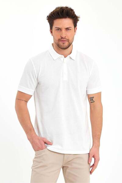 BRZ COLLECTION Men's Polo Neck T-Shirt White