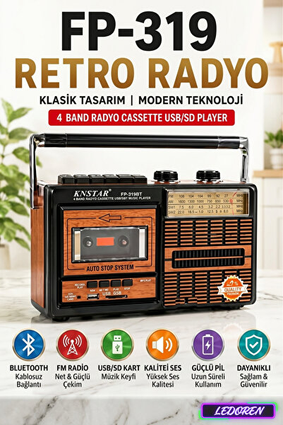 L'eDoren Tepe Fp-319bt Nostaljik Bt Usb Sd Fm Kaset Çalar Nostaljik Retro Radyo