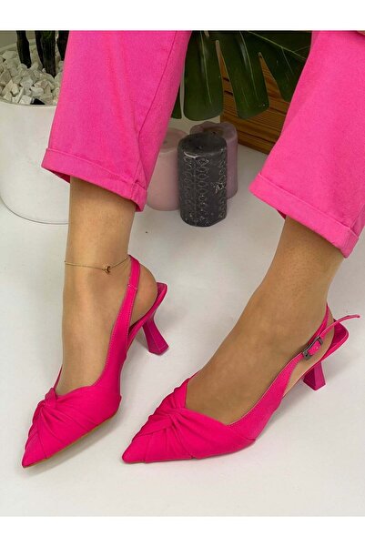 ERVANIN BUTİĞİ Fuşya Saten (Bow) Fiyonk Detay Kadın Stiletto
