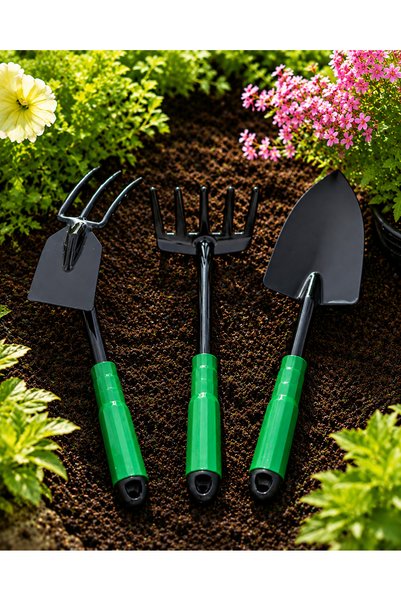 kolyosmarket Hobi çapa tırmık kürek 3 lü set metal bahçe el aletleri saksı, ç...