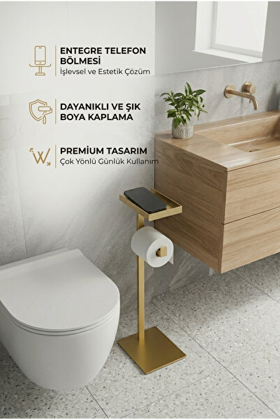 Grandmix Modern Toilet Paper Holder with Gold Phone Shelf Metal Bathroom Orga...
