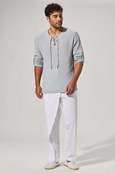 White By Nature Long Sleeve Studded Grey Men's T-Shirt