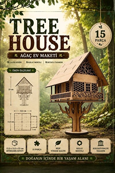 ALGWOOD Ahşap Dağ Evi Puzzle Maket - 26x15x14cm