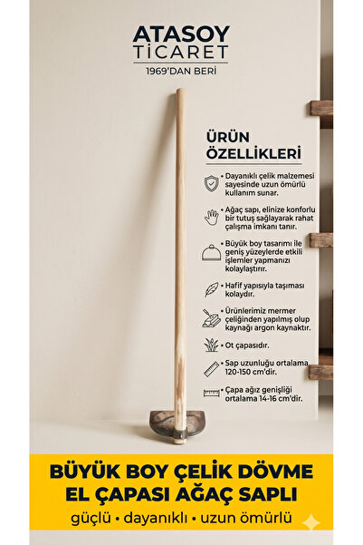 AtasoyTicaret Büyük Boy Çelik Dövme El Çapası Ağaç Saplı