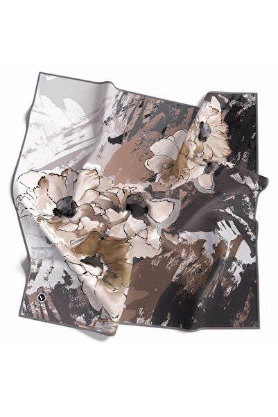 VİOLLA Twill Çiçek Desenli Gri Renkli 90x90 Eşarp (İpek İçermez) Dikim Şekli ...
