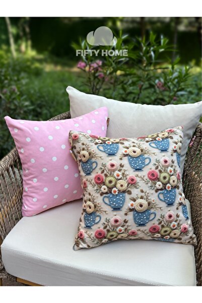 Fifty Home 2 Pieces of Kirlent Case 43X43 cm Digital Printing Summer-Themed G...