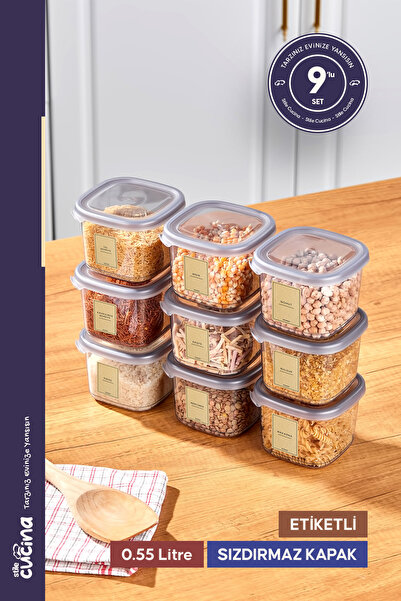 Stile Cucina 9-Piece Square Food Storage Container Spice Rack Set 0.55 Liter ...