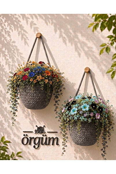 ÖRGÜM Coș decorativ mini ghiveci cu flori din 2 piese 12x10 cm PLANTELE ȘI UG...