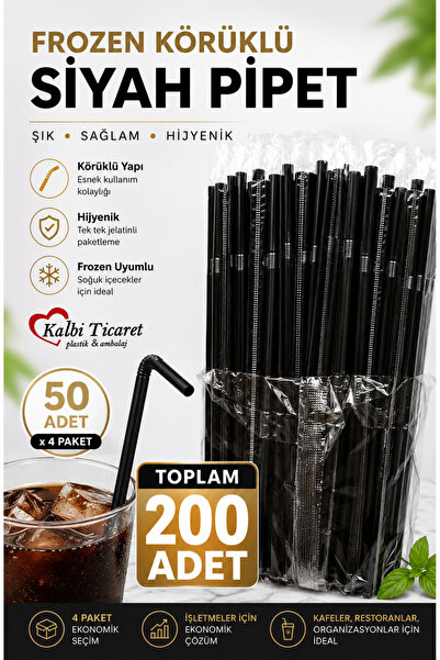 Kalbi Ticaret Siyah Pipet 50'li x 4 Paket Jelatinli Sargılı Pipet Frozen Körü...