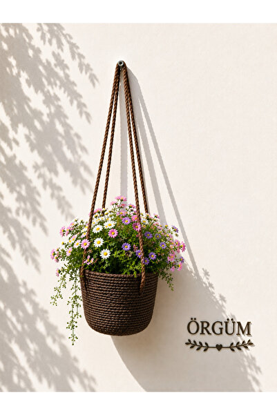 ÖRGÜM Çiçeklik Dekoratif Saksı Sepeti 20X15 Cm Çok Amaçlı Sepet ( ASMA APATI ...