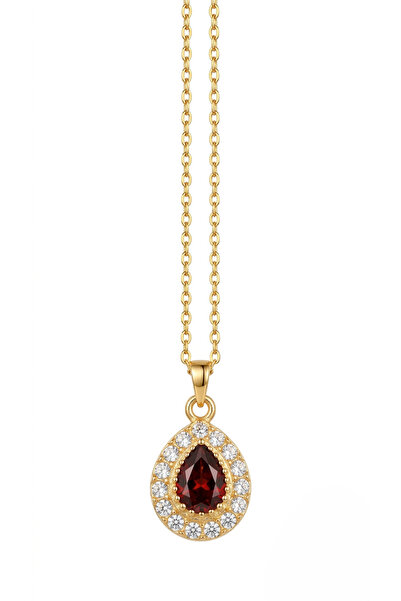 SEVMİNE Red Crystal Drop Steel Necklace with Zircon Stone - Stylish Box Detai...