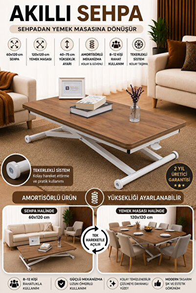 SEHPAM AKILLI Akıllı Sehpa Home Üst Tabla Mdf Ceviz Oval Köşe Alt Mekanizma B...