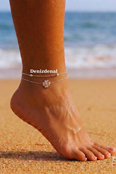 DENİZDENAL Silver Halhal Çiçek Desen 2li Set