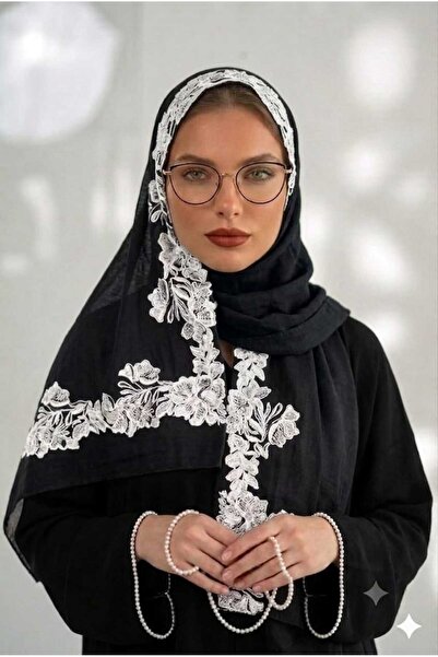 Veil Designer "Black Taffeta Bowal Veil, Two Layers, with Embroidery on Three...