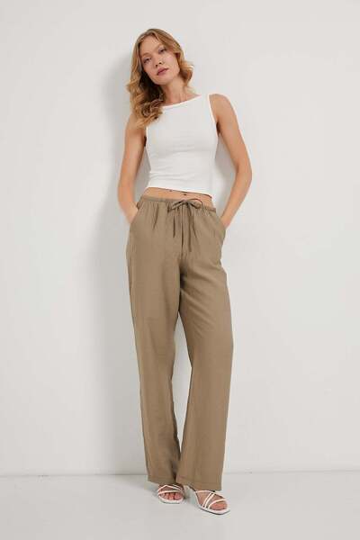 Arma Life Women's Casual Loose Khaki Baggy Trousers with Elastic Waist