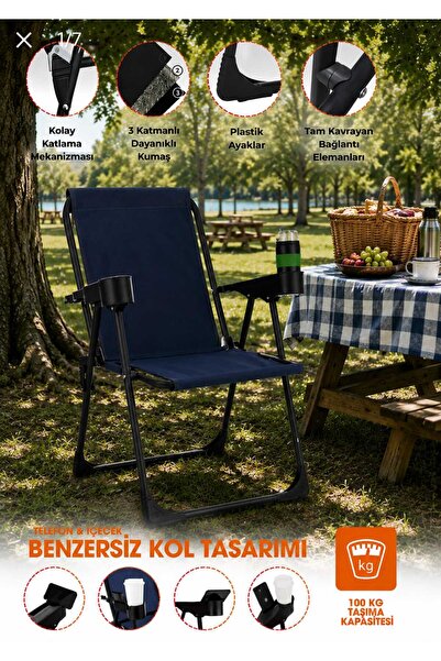 Armarks Kamp Sandalyesi, Katlanır Kamp Sandalyesi, Bardaklıklı Kamp Sandalyes...