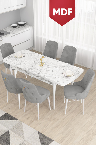 Canisa Concept Taç Serisi Açılabilir MDF Mutfak Masası Takımı 80x132 Beyaz Me...