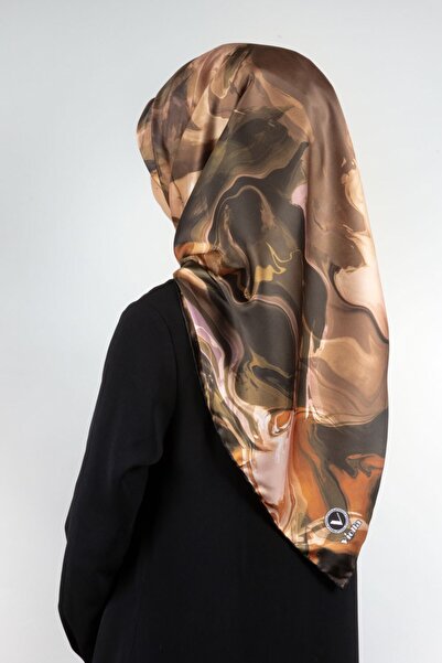 VİOLLA Twill Batik Desenli Hardal Renkli 90x90 Eşarp (İpek İçermez) Kenar Dik...
