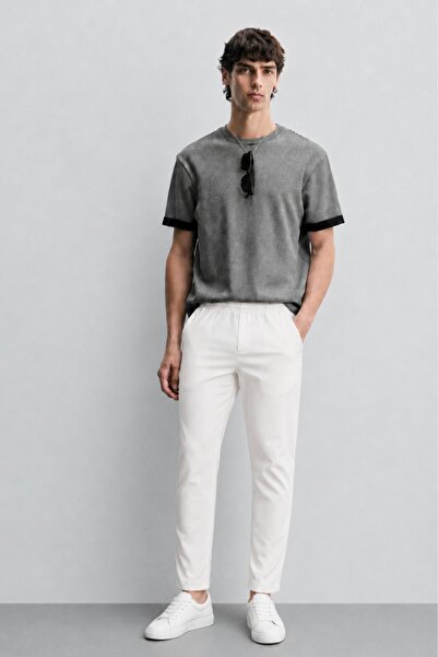 Madmext White Relaxed Men's Trousers 6510