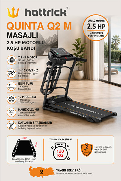 Hattrick QUINTA Q2 M 2.5 HP MASAJ ALETLİ MANUEL EĞİMLİ SIT UP MOTORLU KOŞU BA...