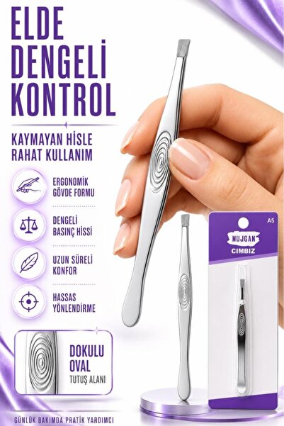 MUJGAN Profesyonel Düz Uçlu Cımbız Gümüş Renk