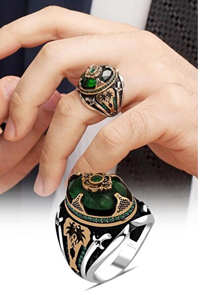 ALYANSEVİM Yeşil Taşlı Yeni Tasarım Gümüş Erkek Yüzük