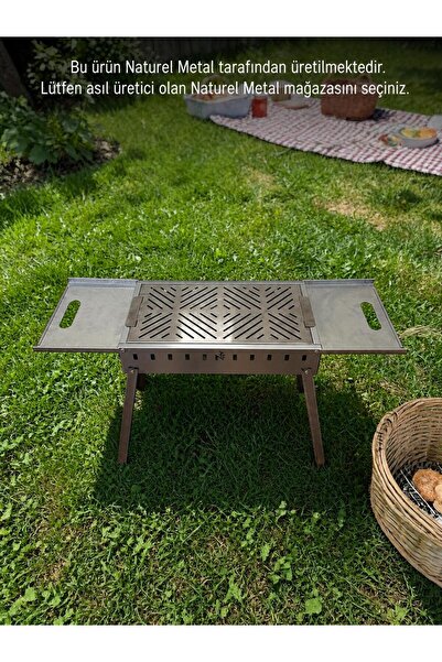 NATURELMETAL Sehpalı Galvaniz Katlanır Mangal Krom Izgara 50cm