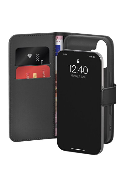 Puro Wallet Stand case for iPhone 17 made of -leather, with a flap, wallet an...